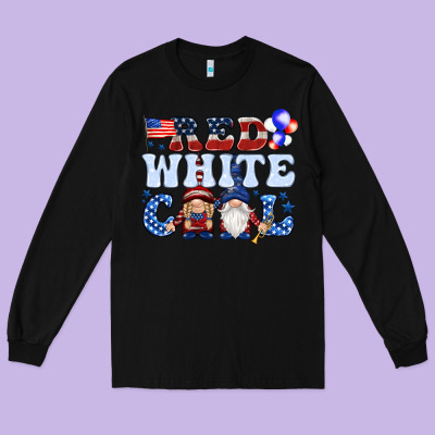 Red White Cool With Gnomies 4th Of July Long Sleeve Tee Designed By Howdyjamesfarm
