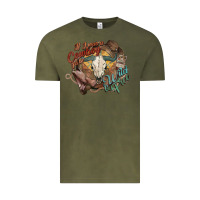 Vintage Olive Cowboy wild and free western Vintage Tee - HowdyJamesFarm