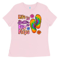 Bubblegum Pink life is better in flip flops Ladies Tee - Jasminsmagicworld