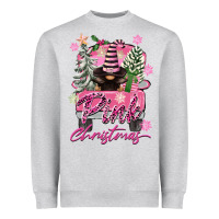 Heather Grey Pink Christmas Truck Gnome Heavyweight Sweatshirt - FaDigitalArtStudio