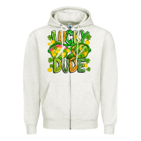Oatmeal Heather Lucky Dude Zipper Hoodie - CowhideDigitalArt