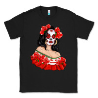 Black Mexicana Skull Girl with Roses Classic Tee - texasbilliewilder