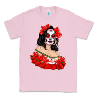 Bubblegum Pink Mexicana Skull Girl with Roses Classic Tee - texasbilliewilder