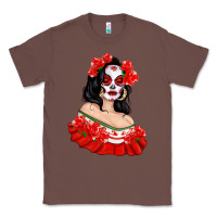 Chestnut Mexicana Skull Girl with Roses Classic Tee - texasbilliewilder