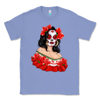 Colony Blue Mexicana Skull Girl with Roses Classic Tee - texasbilliewilder