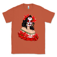 Copper Mexicana Skull Girl with Roses Classic Tee - texasbilliewilder