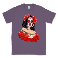 Lavender Mexicana Skull Girl with Roses Classic Tee - texasbilliewilder