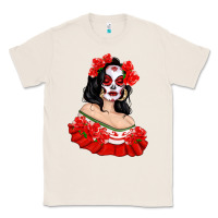 Natural Mexicana Skull Girl with Roses Classic Tee - texasbilliewilder