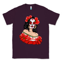 Plum Mexicana Skull Girl with Roses Classic Tee - texasbilliewilder