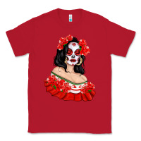 Red Mexicana Skull Girl with Roses Classic Tee - texasbilliewilder