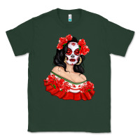 Sports Green Mexicana Skull Girl with Roses Classic Tee - texasbilliewilder