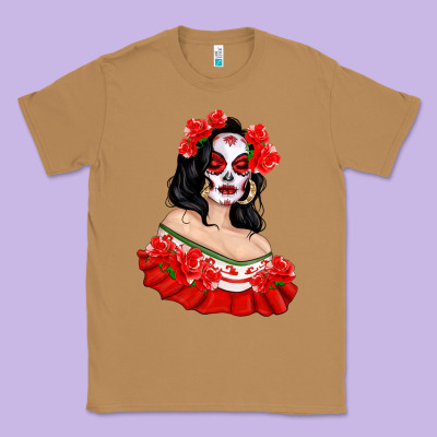 Mexicana Skull Girl With Roses Classic Tee Designed By Texasbilliewilder