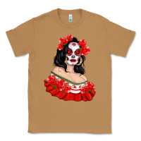 Toasted Coconut Mexicana Skull Girl with Roses Classic Tee - texasbilliewilder