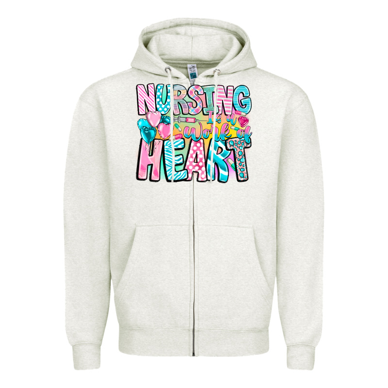 Nursing Is A Work Of Heart Zipper Hoodie by CowhideDigitalArt | Teevron