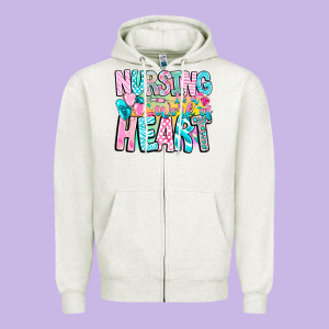 Nursing Is A Work Of Heart Zipper Hoodie Designed By Cowhidedigitalart