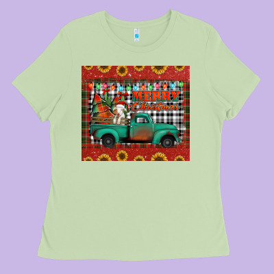 Merry Christmas Farm Truck Tumbler Ladies Tee Designed By Jasminsmagicworld