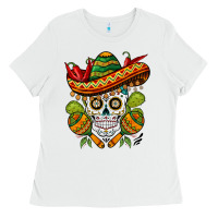 White sombrero skull Ladies Tee - BarkalooDesign