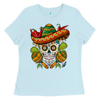 Baby Blue sombrero skull Ladies Tee - BarkalooDesign