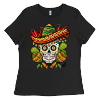 Black sombrero skull Ladies Tee - BarkalooDesign
