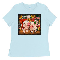 Baby Blue Christmas pigs tumbler Ladies Tee - Jasminsmagicworld