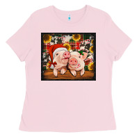 Bubblegum Pink Christmas pigs tumbler Ladies Tee - Jasminsmagicworld
