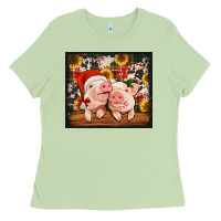 Matcha Christmas pigs tumbler Ladies Tee - Jasminsmagicworld