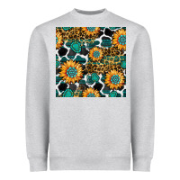 Heather Grey gemstone sunflower leopard seamless pattern Heavyweight Sweatshirt - BundleAndBundleShop