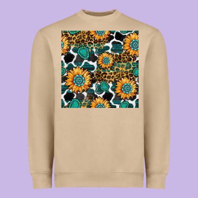Gemstone Sunflower Leopard Seamless Pattern Heavyweight Sweatshirt Designed By Bundleandbundleshop