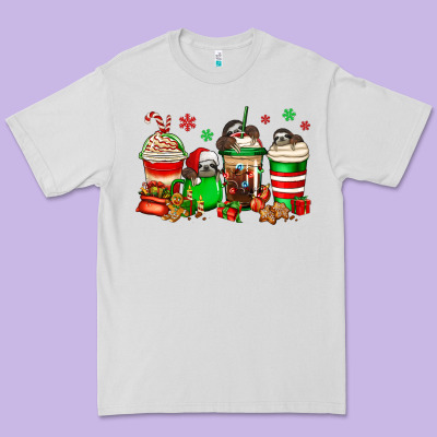 Christmas Sloth Coffee Cups Premium Tee Designed By Jasminsmagicworld