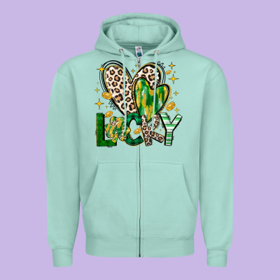 Lucky Saint Patricks Day Zipper Hoodie Designed By Cowhidedigitalart