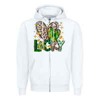 White Lucky Saint Patricks Day Zipper Hoodie - CowhideDigitalArt