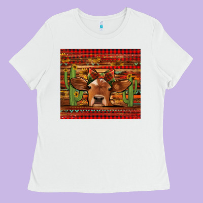 Western Christmas Cow Tumbler Ladies Tee Designed By Jasminsmagicworld
