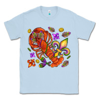 Dusty Blue Crawfish and fleur de lis Classic Tee - NancyCooperArtShop