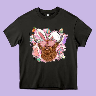 Highland Heifer Easter Heavy Core Tee Designed By Lillyallendesigns