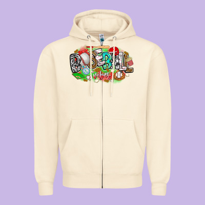 Baseball Vibes Zipper Hoodie Designed By Cowhidedigitalart