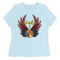 Baby Blue angel wings softball Ladies Tee - Jasminsmagicworld