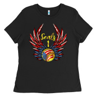 Black angel wings softball Ladies Tee - Jasminsmagicworld