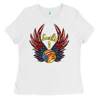 White angel wings softball Ladies Tee - Jasminsmagicworld