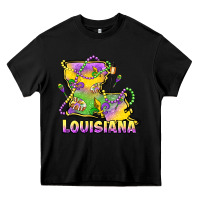 Black louisiana mardi gras state map Heavy Core Tee - LillyAllenDesigns