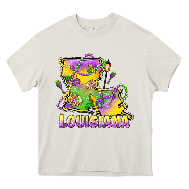Louisiana Mardi Gras State Map Heavy Core Tee by LillyAllenDesigns | Teevron