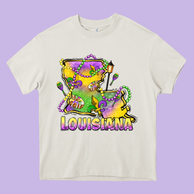 Louisiana Mardi Gras State Map Heavy Core Tee Designed By Lillyallendesigns