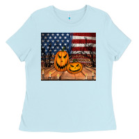 Baby Blue halloween american flag tumbler Ladies Tee - Jasminsmagicworld