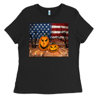 Black halloween american flag tumbler Ladies Tee - Jasminsmagicworld