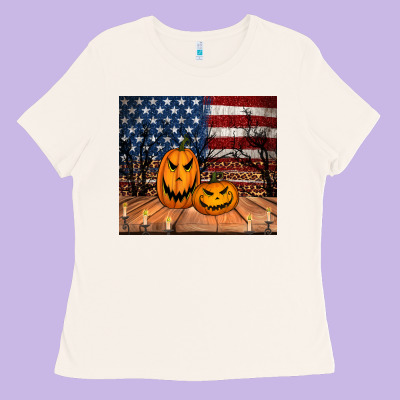 Halloween American Flag Tumbler Ladies Tee Designed By Jasminsmagicworld