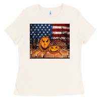 Bone halloween american flag tumbler Ladies Tee - Jasminsmagicworld