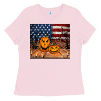 Bubblegum Pink halloween american flag tumbler Ladies Tee - Jasminsmagicworld