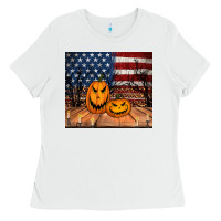 White halloween american flag tumbler Ladies Tee - Jasminsmagicworld