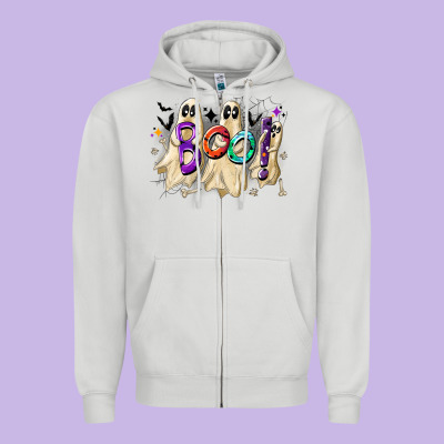 Boo Zipper Hoodie Designed By Cowhidedigitalart