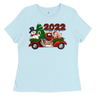 Baby Blue happy new year 2022 christmas truck with american flag Ladies Tee - Jasminsmagicworld
