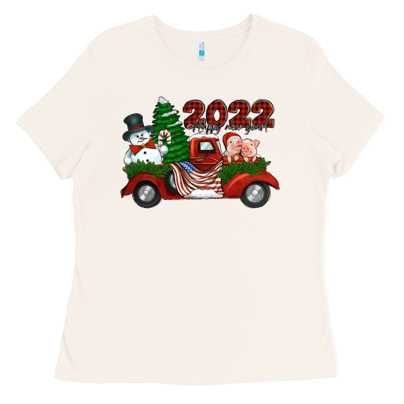 Happy New Year 2022 Christmas Truck With American Flag Ladies Tee by Jasminsmagicworld | Teevron